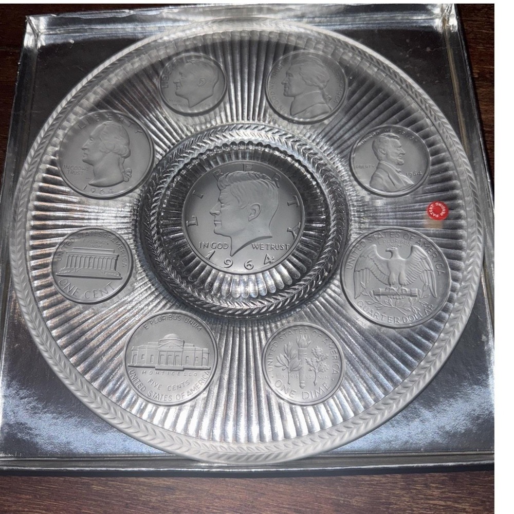 Vintage 1964 Crystal Coins Imperial Glass Coin‎ Set Embossed  Plate